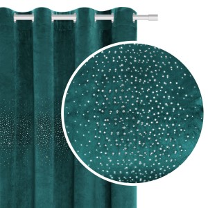 Zasłona z kryształkami gotowa Welurowa Velvet SHINY 140x250 (turkusowa)