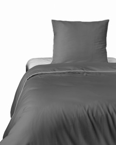 Komplet pościeli z makosatyny z ozdobną lamówką bizą 140x200 szary