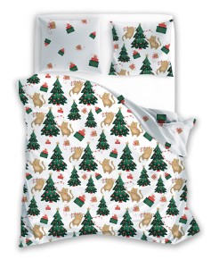 Komplet pościeli świątecznej 160x200 HOLLY JOLLY choinki 